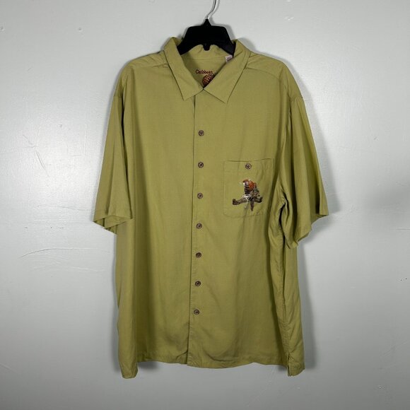 Caribbean Shirt Mens Tall XL Collared Green Button-up Parrot Island Pocket Shirt - Picture 2 of 6